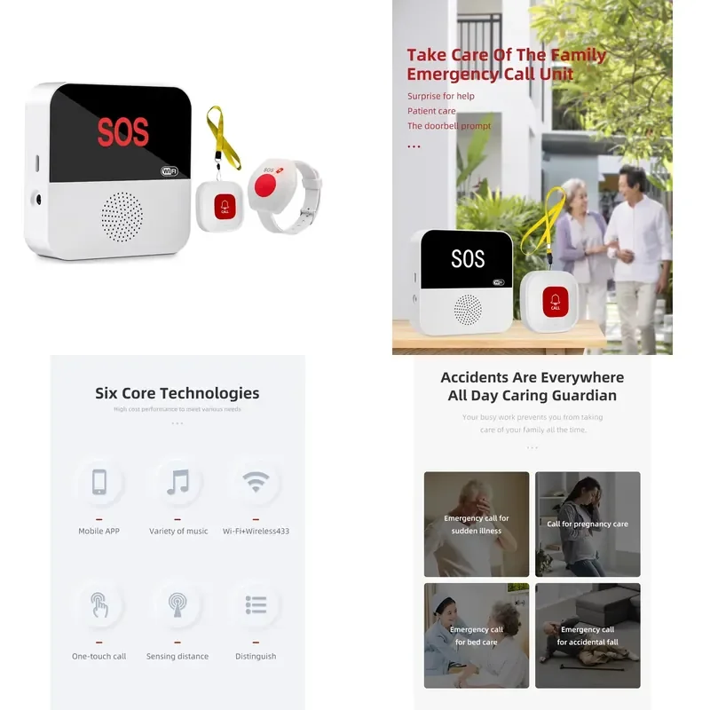 Smart Elderly Pager With Watch 433mhz WiFi Burglar Kit Door Sensor SOS Display APP Remote Control Arm/Disarm Protection
