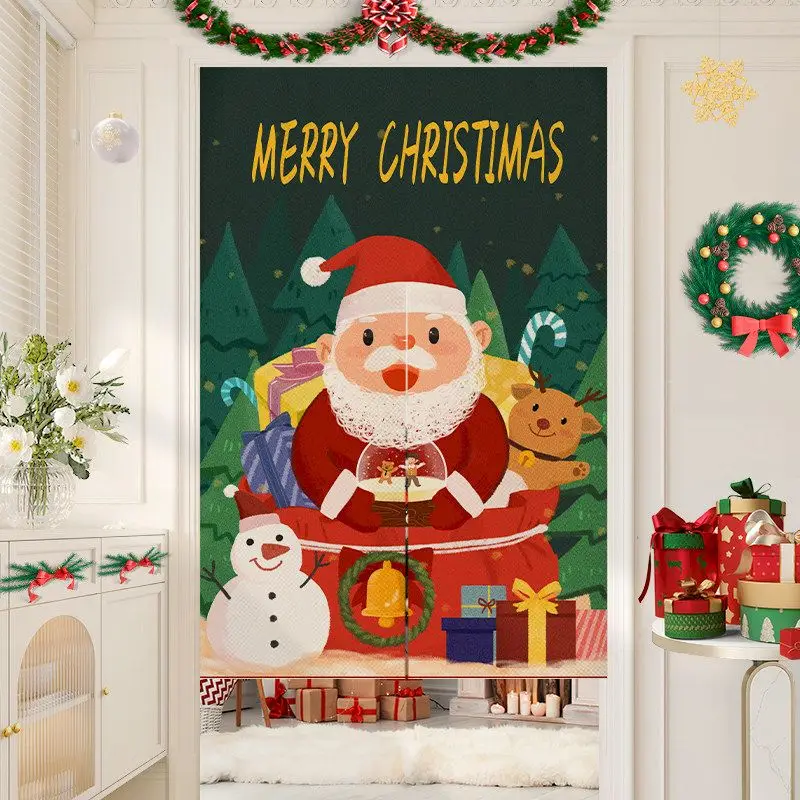 VIKAMA Santa Wreath Snow Globe Noren Door Curtain, 6 Designs, Doorway Decor for Bedroom Living Room Kitchen