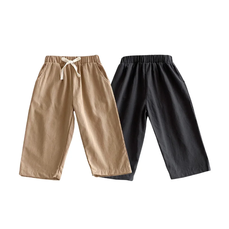 

Spring Autumn Toddler Pants Korean Style Solid Color Kids Trousers High Cotton Elastic Waist Straight Leg Casual Pants