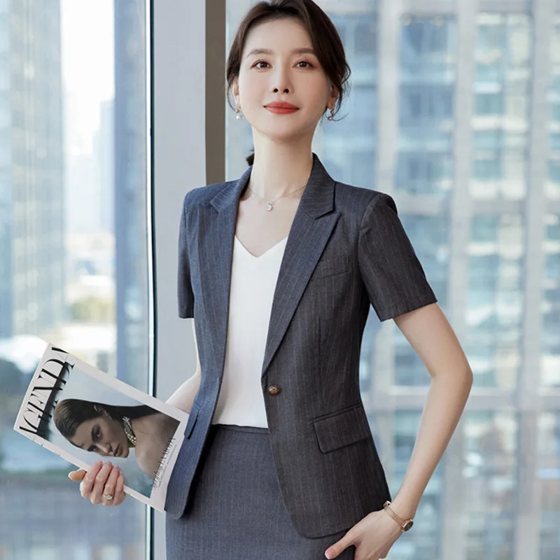 

Business Suit Women's Summer Hotel Manager Workwear Gray Short Sleeve Suit Jewelry Front Stage Work Wear Clothes Summer