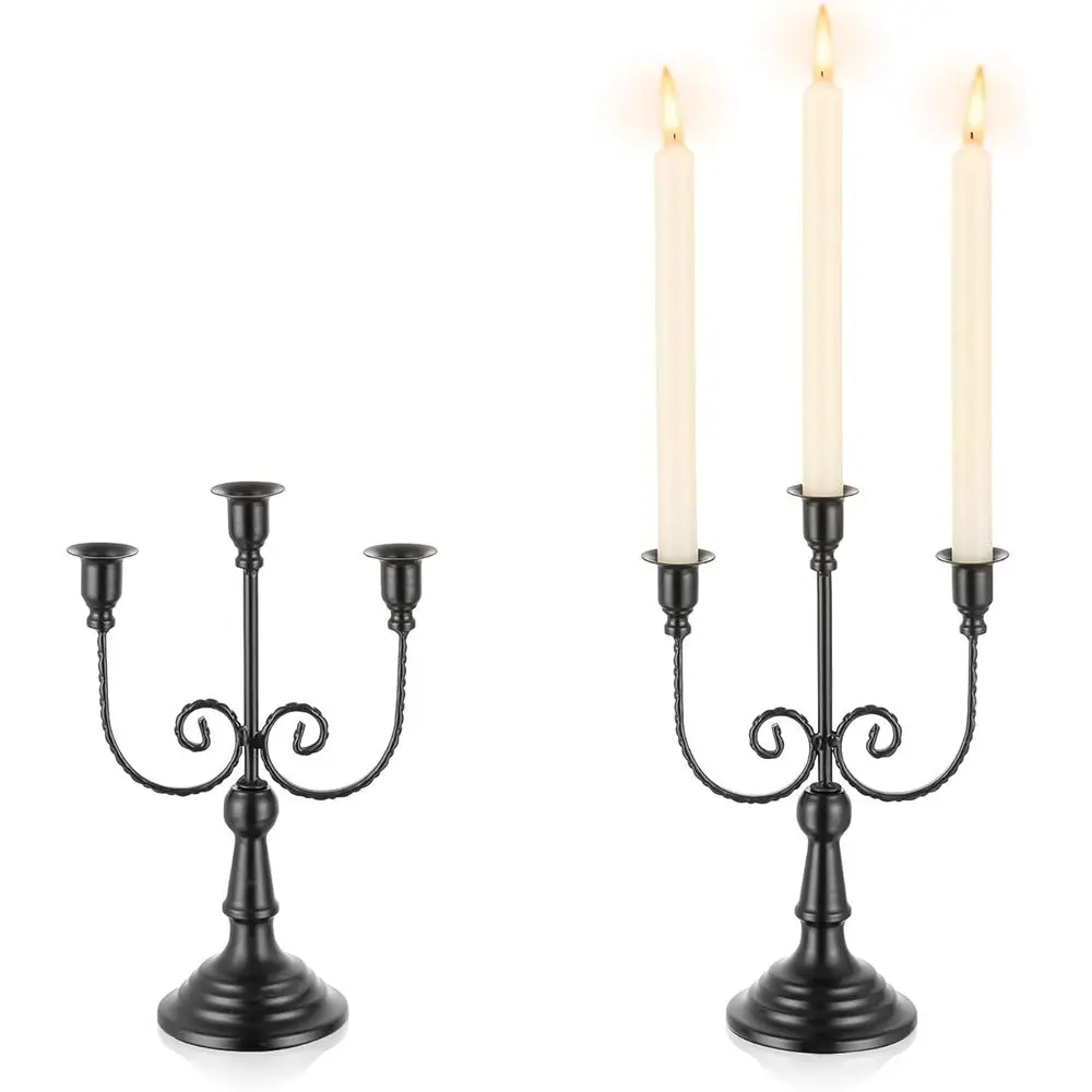 3 Arm Halloween Candlestick Holder 11.8 Gothic Home Decor or Party Table Centrece Mantel Chrisas, Set of 2