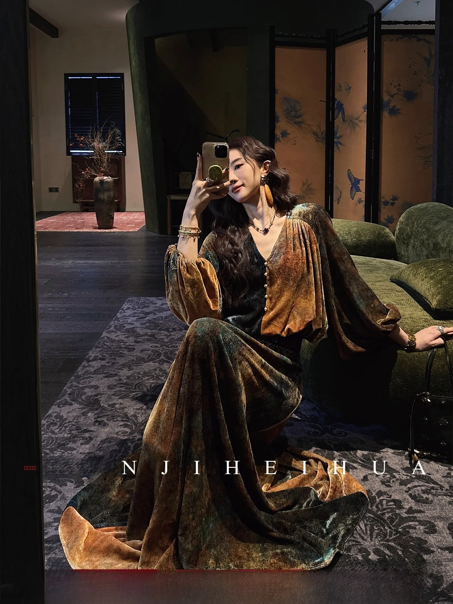 

Sanji Bla Flower New Chinese Sle Embroidered Velvet Dr Autumn Winter Svel Women's Dr Comfortable Loose Fit A-...