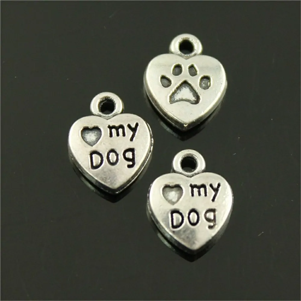 20pcs Charme Love My Dog For Jewelry Making Dog Paw Pendant For Jewelry Making Dog Paw Print Charm Pendant 10x13mm