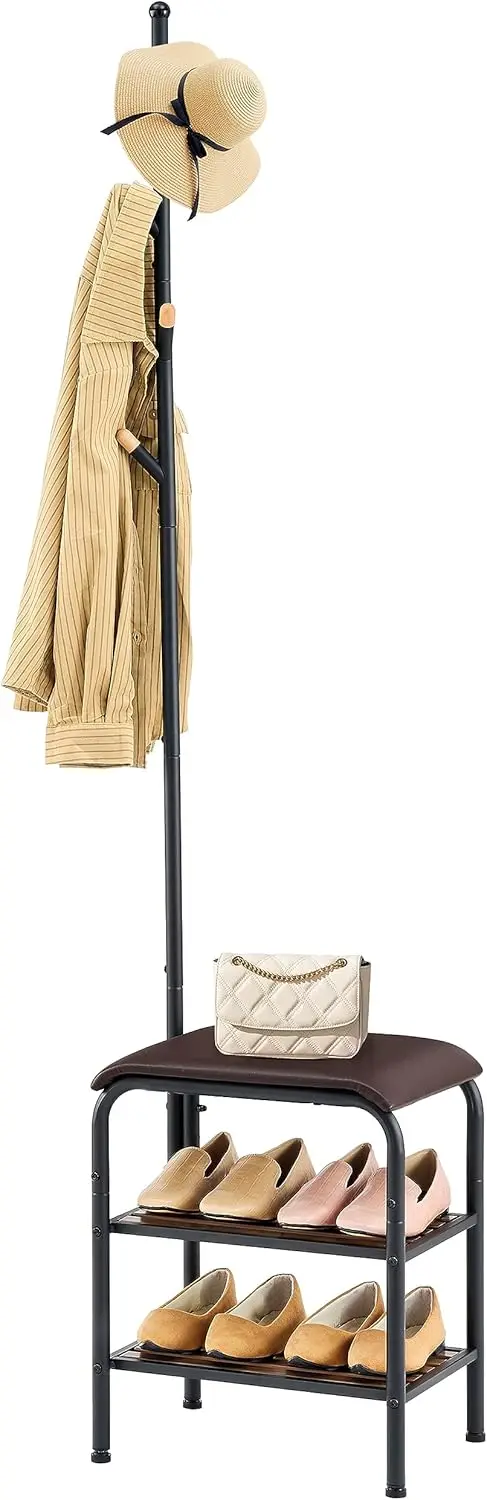 

Coat Ra Stand Shoe Bench - 3 In 1 Coat Hall Tree With Shoe Storage With Benches Small Metal Shoes Shelf For Entryway Living