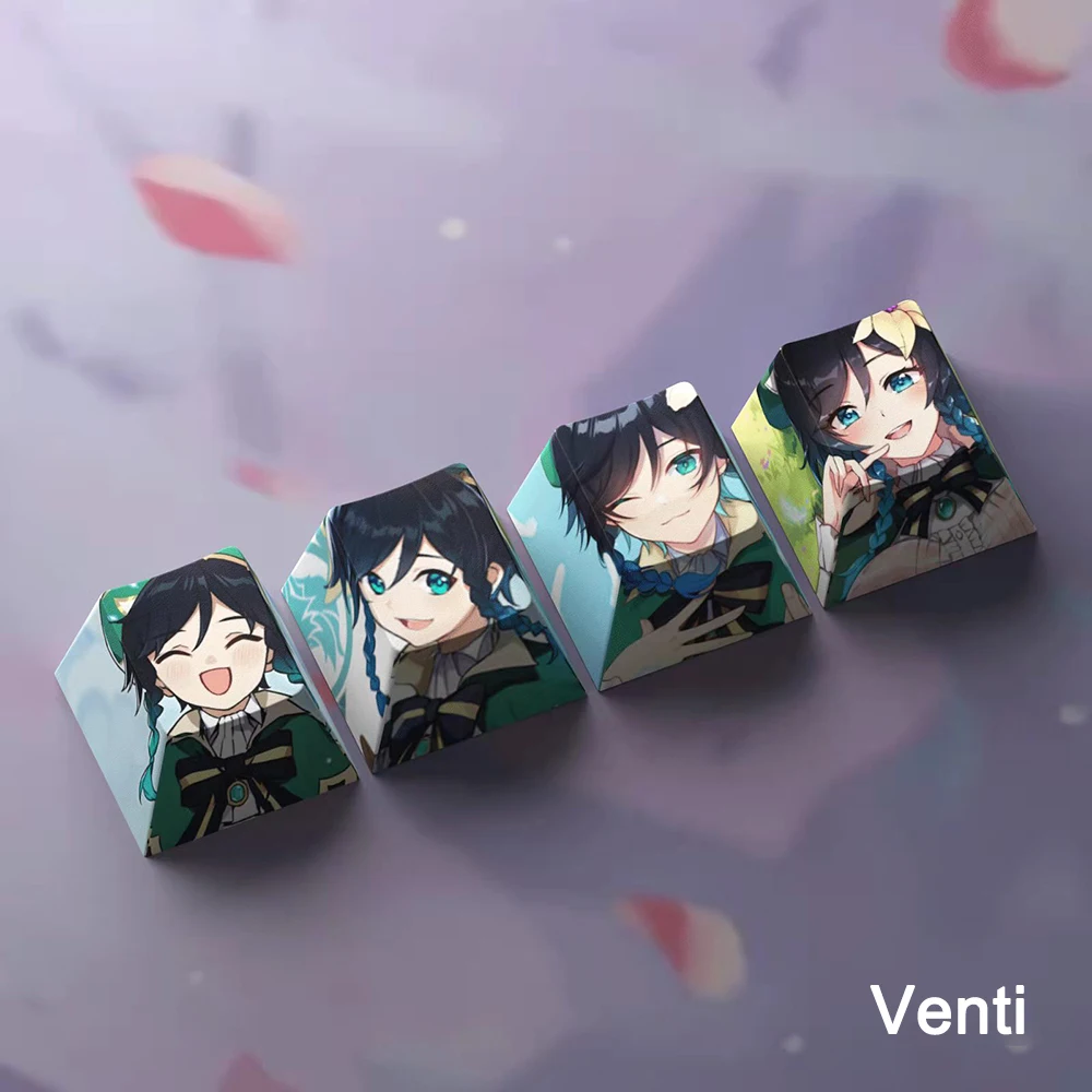 Keycaps 4 Keys/set Game Genshin Impact Keycaps Cherry Profile Anime PBT Keycap For Custom Mechanical Keyboard Ganyu Hutao Keqing