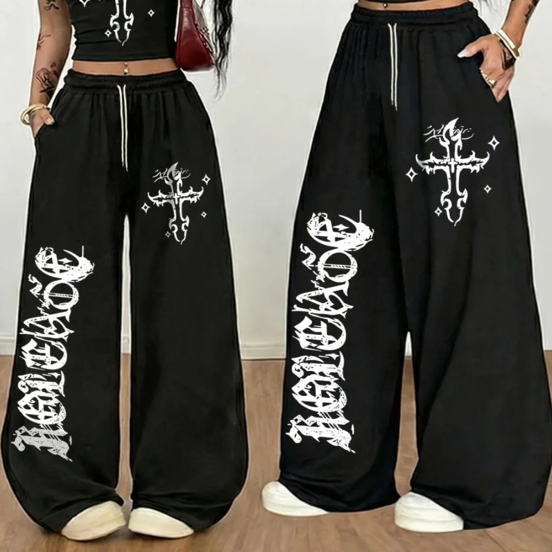 2026 Summer Gothic Cross Sweatpants Quick Drying Elastic Waist Wide Leg Trousers For Men Women And Kids Y2K Streetwear