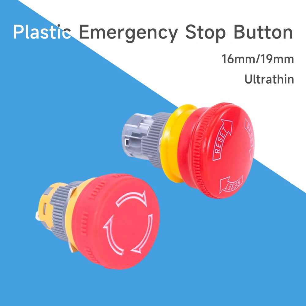 16mm 22mm Ultra Thin Plastic emergency stop button mushroom emergency switch self-locking stop charging pile power outage on off