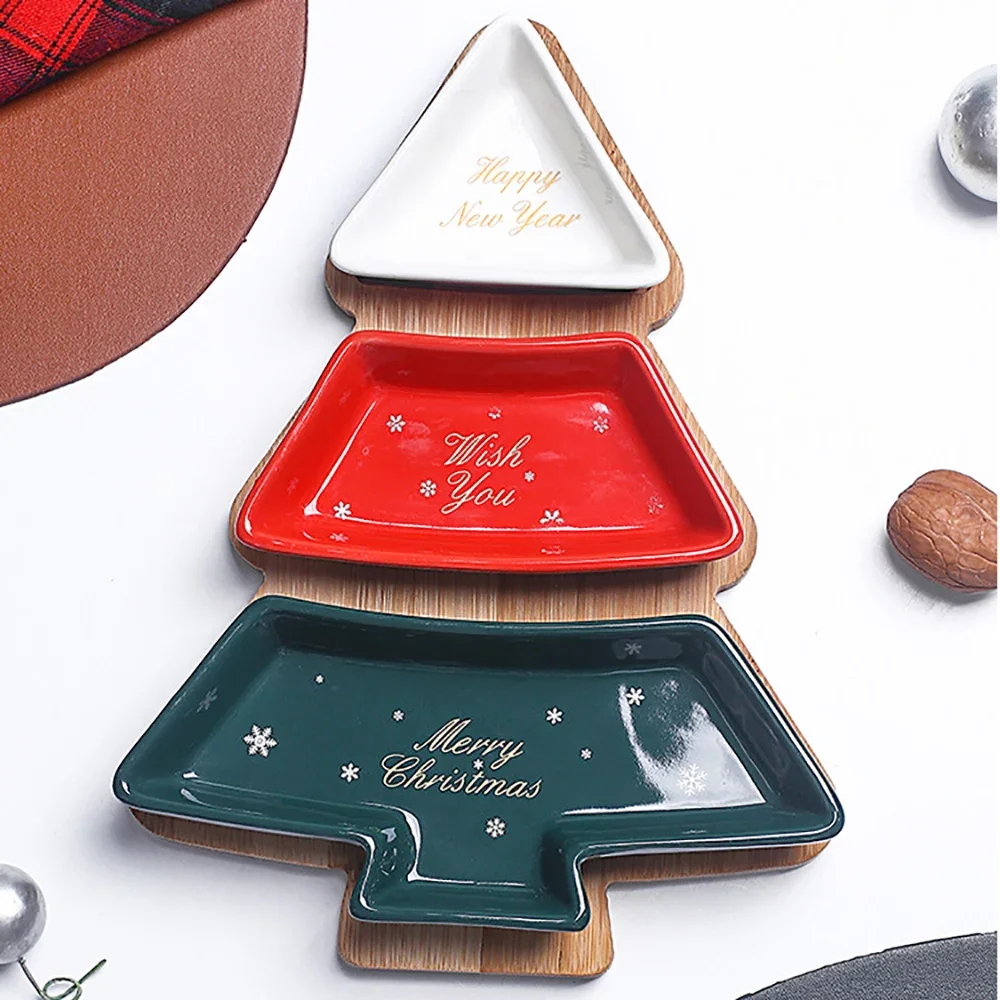 Keramik Bambus Holz Weihnachtsbaum Stamm Obst Tablett Snack Tablett Obst Süßigkeiten Tablett Platte Geschirr Abnehmbare Weihnachten Platte