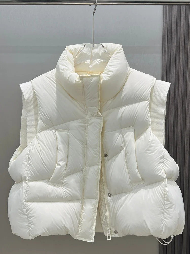

Women's ort Puffer Vest 2025 Autumn Winter New Thiened Stand Collar Du down Warm Outerwear Faionable oulder Pad