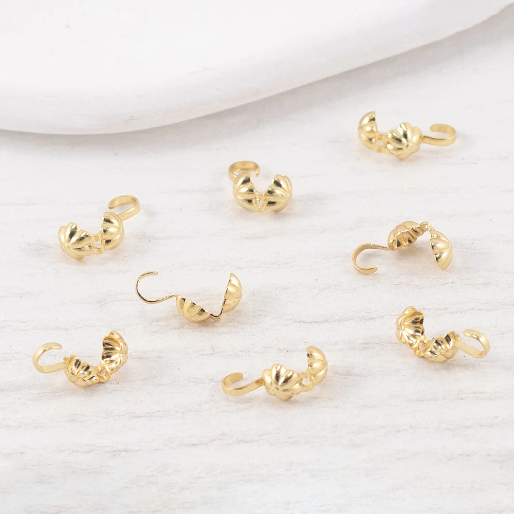 Brass Bead Tip Knot Cover Clamshell Calotte Closures End Caps for Beaded Bracelets Necklace Diy Jewelry Findings Making