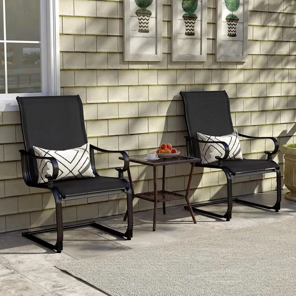 Set of 2 Outdoor High Back Patio Chairs with Cushion Spring Motion, Quick-Drying Fabric, Heavy Duty Metal Frame, and Anti-Slip F
