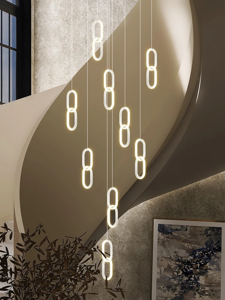 

Stair Chandelier Long Chandelier Lock Artistic Creative Light Luxury Modern Composite Building Villa Rotating Chandelier
