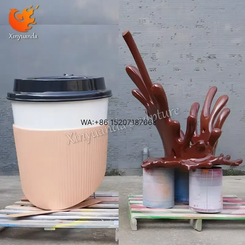 Wmwmnu Large Cartoon Fiberglass Lifelike Coffee Cup Sculpture Customizable Size for Coffee Tea Shops Internet Famous Floor