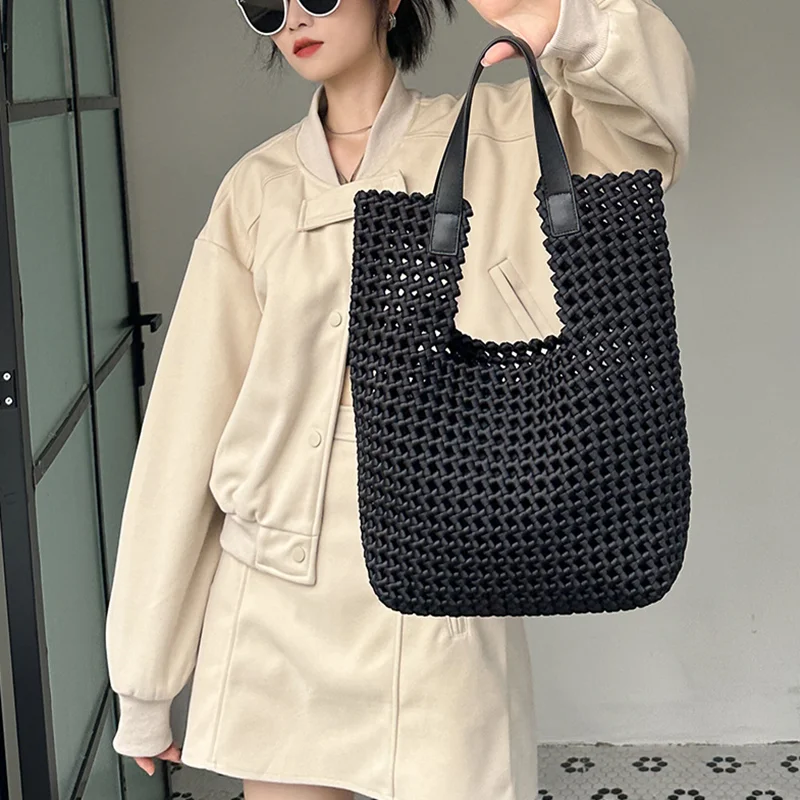 2025 Luxury Hollow Out Woven Large Capacity Tote Bag Brand Women Rope-woven Fashion Handbag Harajuku-style Shoulder Underarm Bag