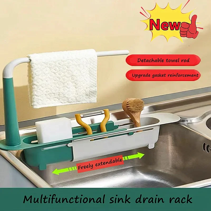 1PCS 23.5-40cm PP Kitchen Telescopic Shelf Drain Water Rack Sinks Organizer Soap Sponge Towel Holder Kitchen Gadgets Storage