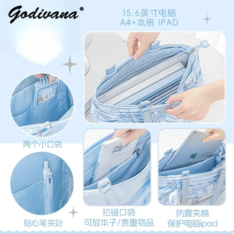 Original Student Girls Pleated Satin Ruffled Shoulder Bag Japanese Style Large Capacity Ita Bag Women's Tote Handbags