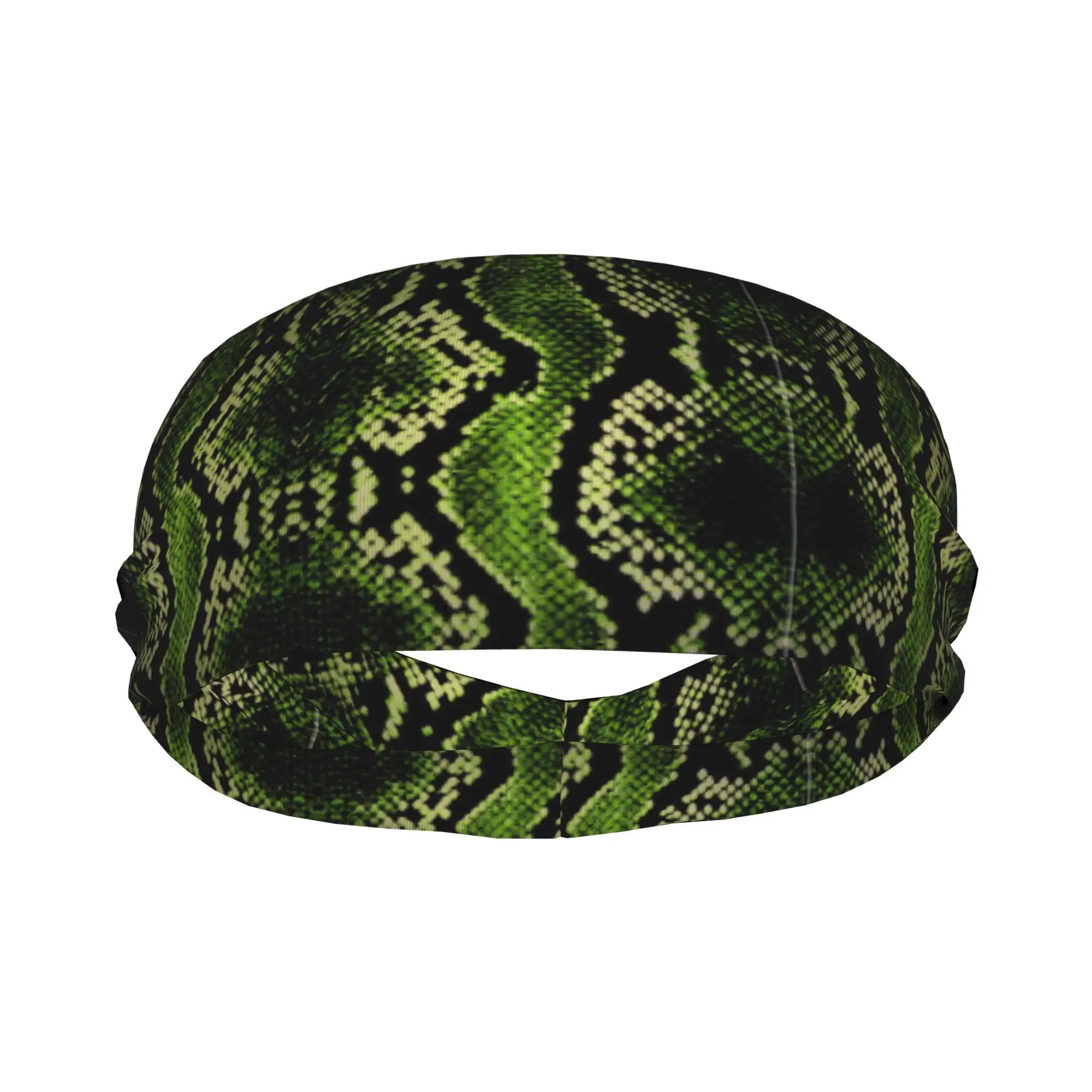 

Green Snake Skin Print Headband Sweat Absorbent Sports Hairband for Yoga Running Daily Wear Elastic Non-slip Fashion Unisex