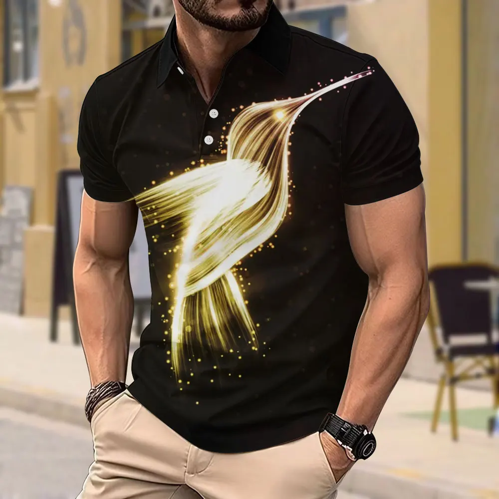 Men's Outdoor Polo Shirt Taurus Pattern Printed Short-sleeved Top Slightly Elastic Loose Hip-hop Street Men's Lapel Polo Shirt