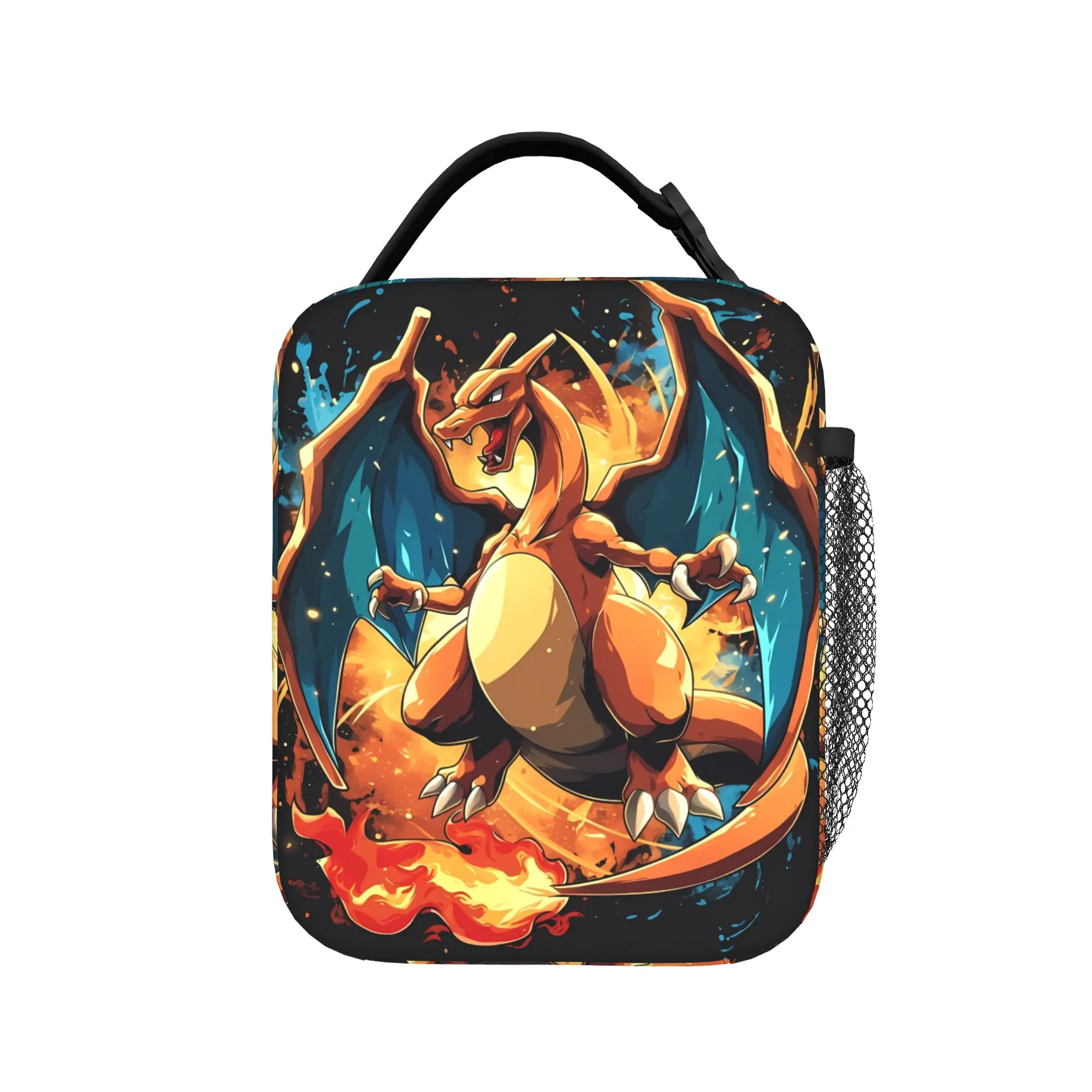 Charizard Battle Pose Anime Lunch Bag For Girl Boy  Print Office Lunch Box Aesthetic Portable Oxford Cooler Bag