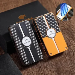 COHIBA Windproof Metal Lighter, Three Flame Blue Flame Direct Jet Butane Flashlight Portable Cigar Punch Texture Small Gift