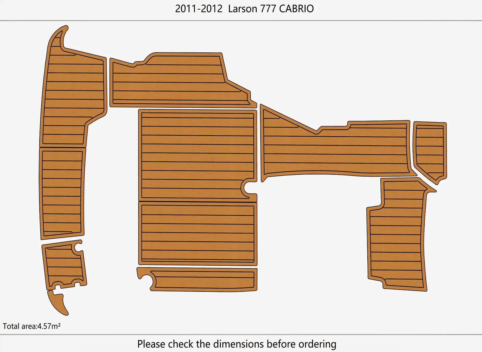 Anti-Skid EVA Faux Teak Self-Adhesive 6mm Boat Decking Pad for 2011-2012 Larson 777 CABRIO Yacht Cockpit Durable Marine Flooring