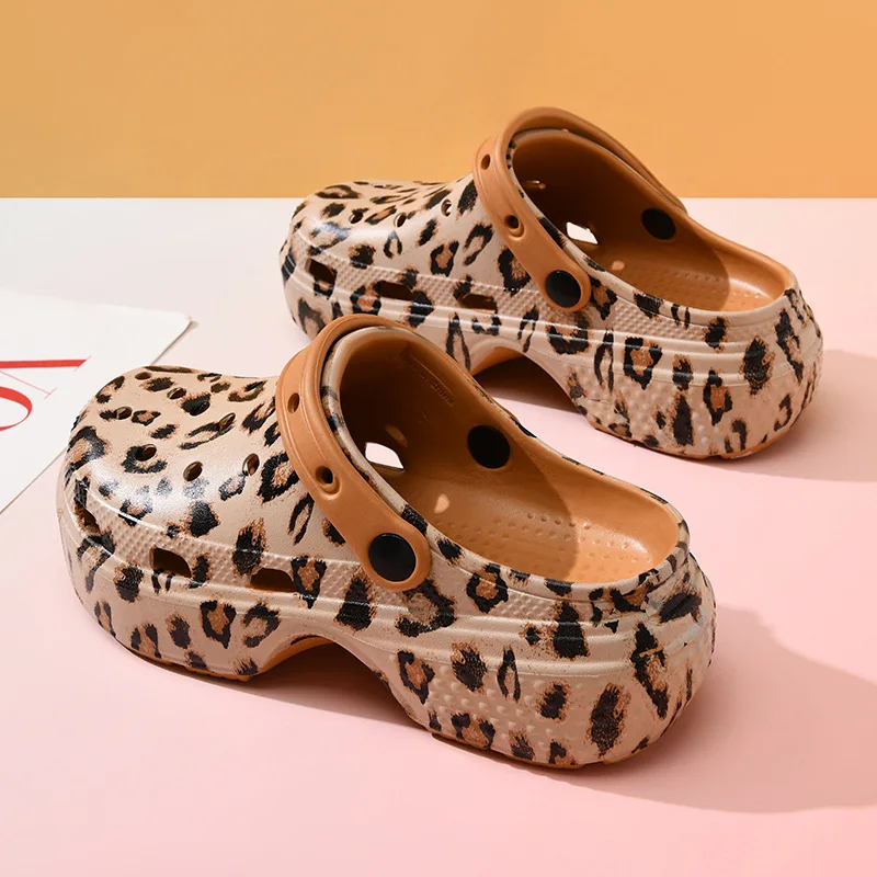 35-40 Womens Sandals Summer Mules Clogs Female Slippers Leopard Garden Shoes Platform Thick Bottom Soft Breathable Beach Zapatos