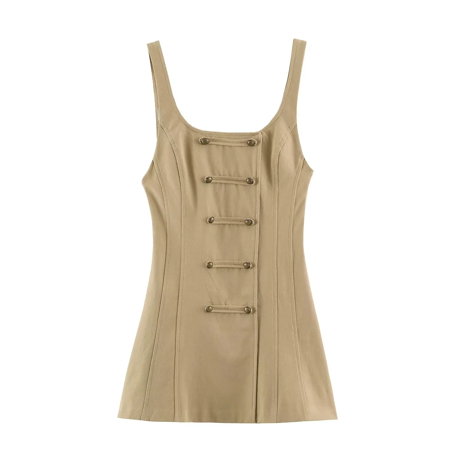 KONDALA Damen Sommer Elegantes Trägerkleid Figurbetontes Kleid mit Vintage-Knöpfen Verziertes Kurzkleid 2026 Trendiges Urlaubs-Freizeitkleid Schicke Kleider – Detail 3