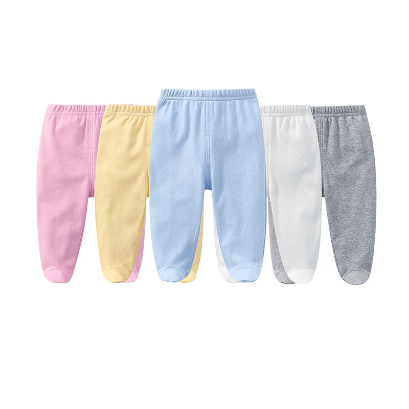 Pantalones para bebés recién nacidos, niños y niñas, pantimedias 100% de algodón, pantalones de Color sólido con encuadernación para pies de 0 a 12