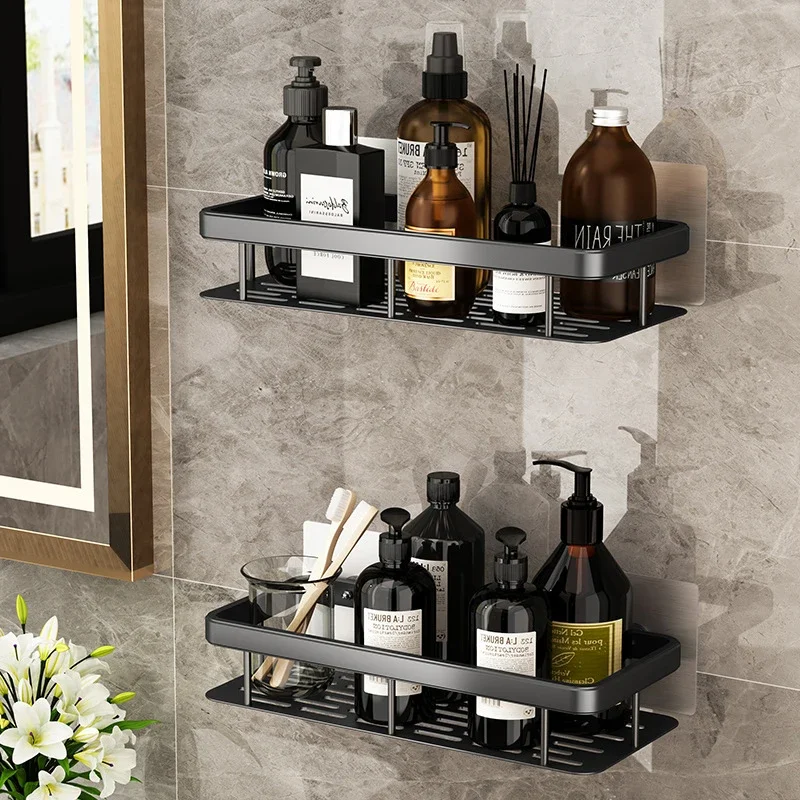 

Wall Mount Bathroom Shelves Aluminum Alloy No-drill Corner Shelf Shower Storage Rack Holder Toilet Makeup Organizer for Shampoo