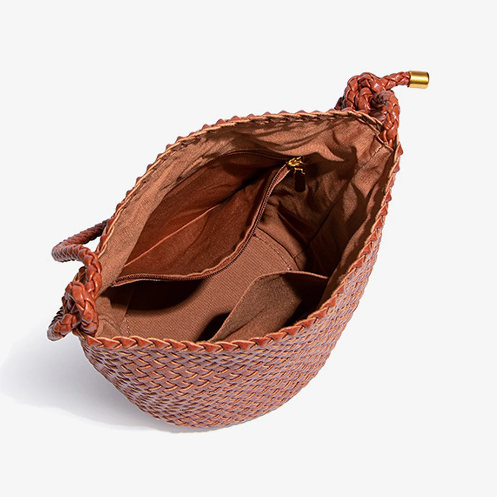 Woven Shoulder Bucket Bag Women Crossbody Hobo Trendy Handwoven Underarm Shoulder Satchel Purse Soft Vegan Leather Retro Casual