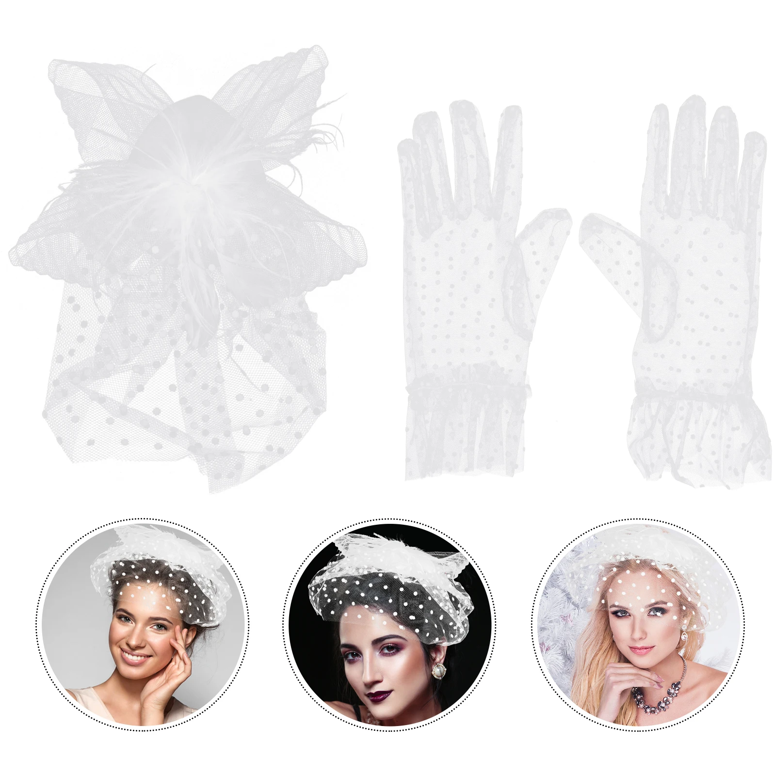 

1 set Prom Top Hat Glove Set Fashionable Elegant Evening Party Headwear for Women Stylish Hat Gloves Decorative Accessories