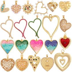 Fashion Colorful Zircon Focal Love Heart Charm Pendant,Real 18K Gold Plated Necklace Bracelet DIY Handmade Jewelry Supplies S26