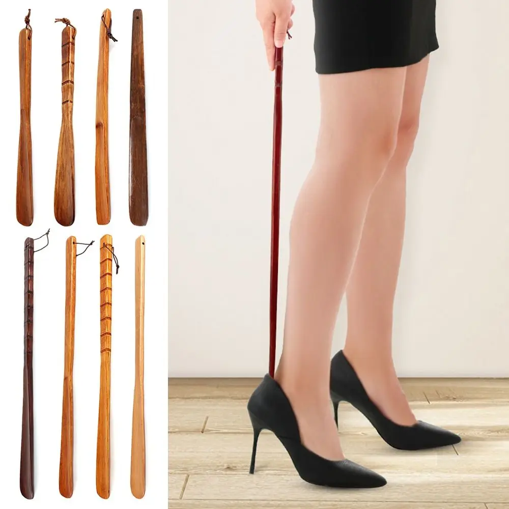 Portable Wooden Shoe Horn Easy On Off Long Handle Hanging Loop Without Bending Over Shoe Horn For Seniors Pregnant Women