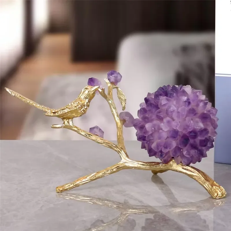Bird Twig Tabletop Ornament Natural Crystal Cluster Living Room Entryway Decor Housewarming Wedding Business Gift