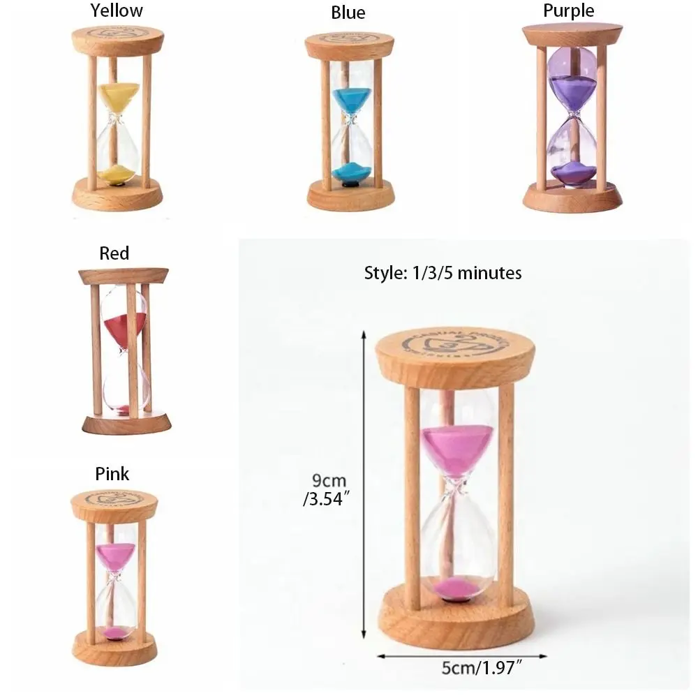 Durable Stable Connection Wooden Hourglass Wooden 1/3/5 Minutes Round Hourglass Timers No Deformation 5 Colors Timer Kitchen