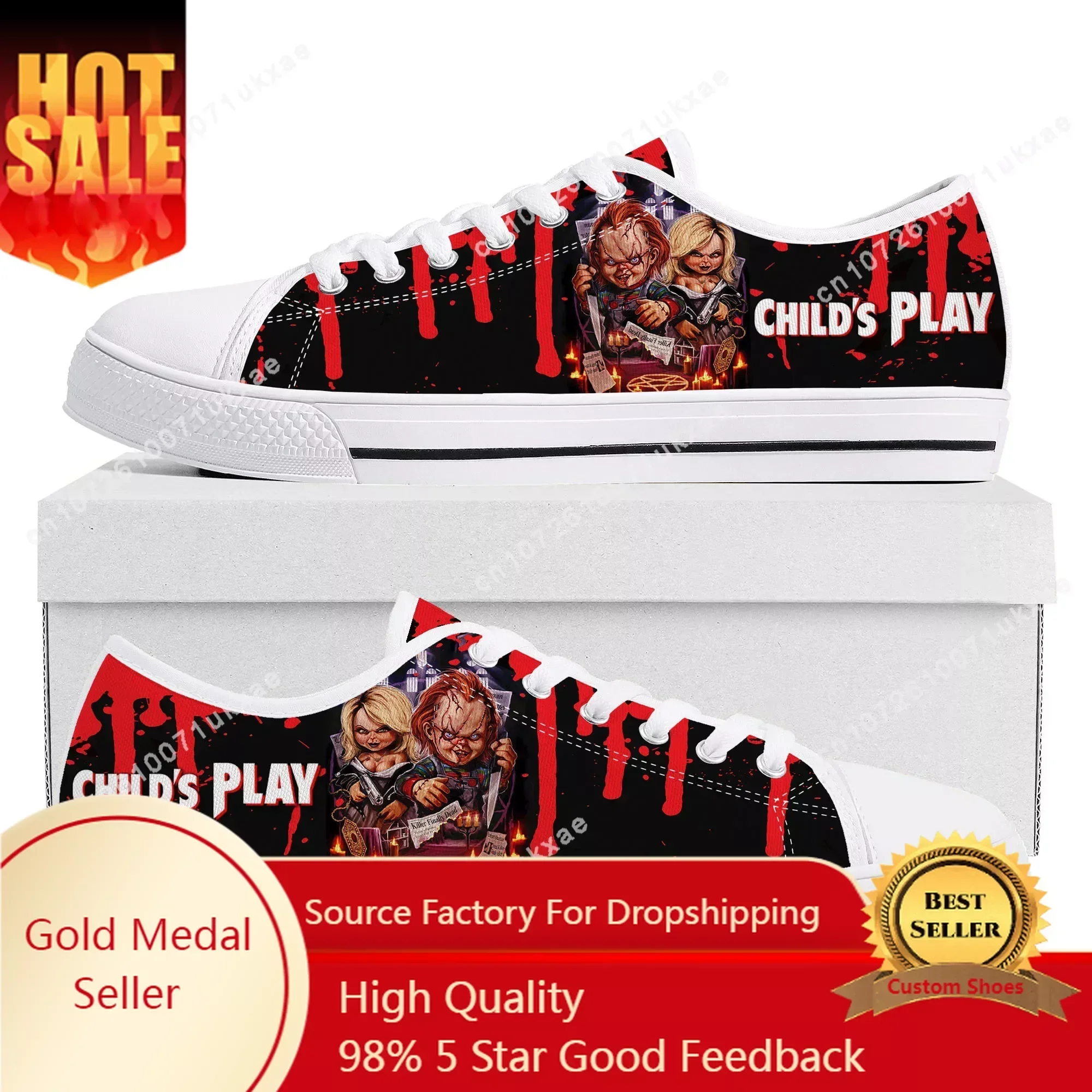 

Horror Movie Childs Play Chucky Low Top Sneakers Mens Womens Teenager Canvas Sneaker couple Casual Shoes Custom Made DIY Shoe