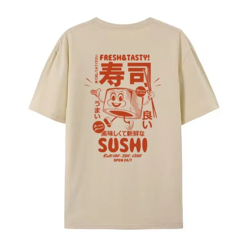 Retro Sushi Back Print Japanese Food T-Shirts Women Cute Funny Graphic Tees Oversized Streetwear Clothes Unisex Fashion Top Gift