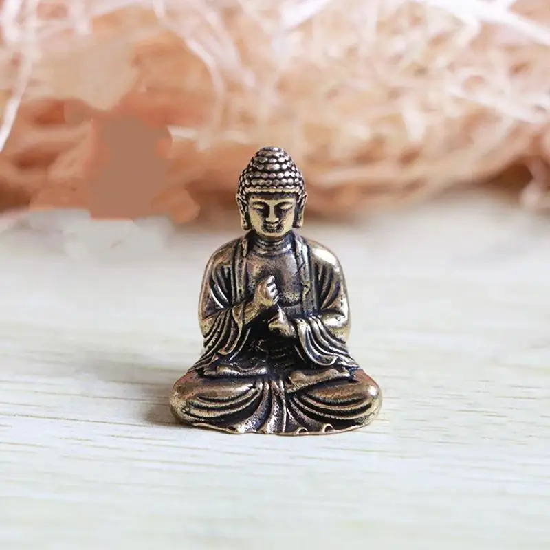 New Mini Portable Vintage Brass Sitting Buddha Statue Pocket Figure Sculpture Home Office Desk Decorative Ornament