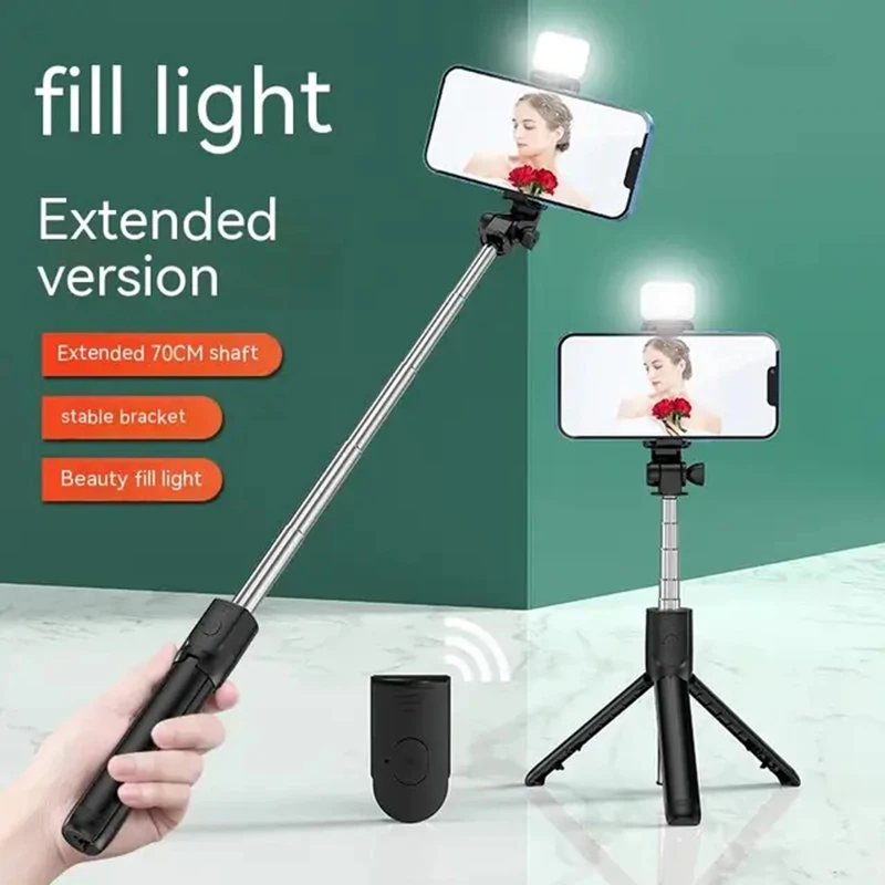 Selfie Stick Wireless Tripod Stand with LED Light Bluetooth Remote Extendable Tripod for iPhone Mobile Phone Tiktok Live Holder