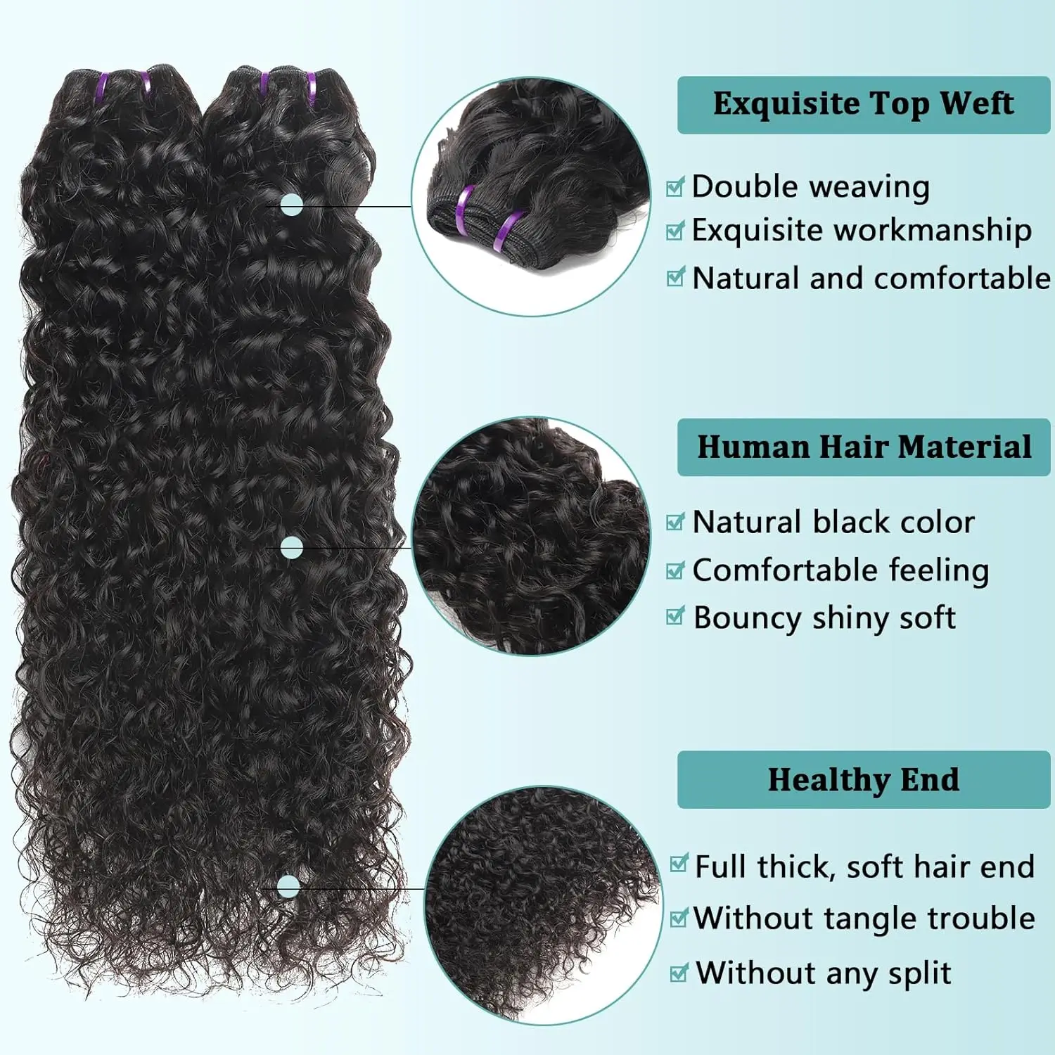 Extensiones con ondas al agua, extensiones de cabello humano 100% virgen peruano 12A, 26, 28 pulgadas, 1, 3, 4, extensiones de cabello rizado húmedo y ondulado