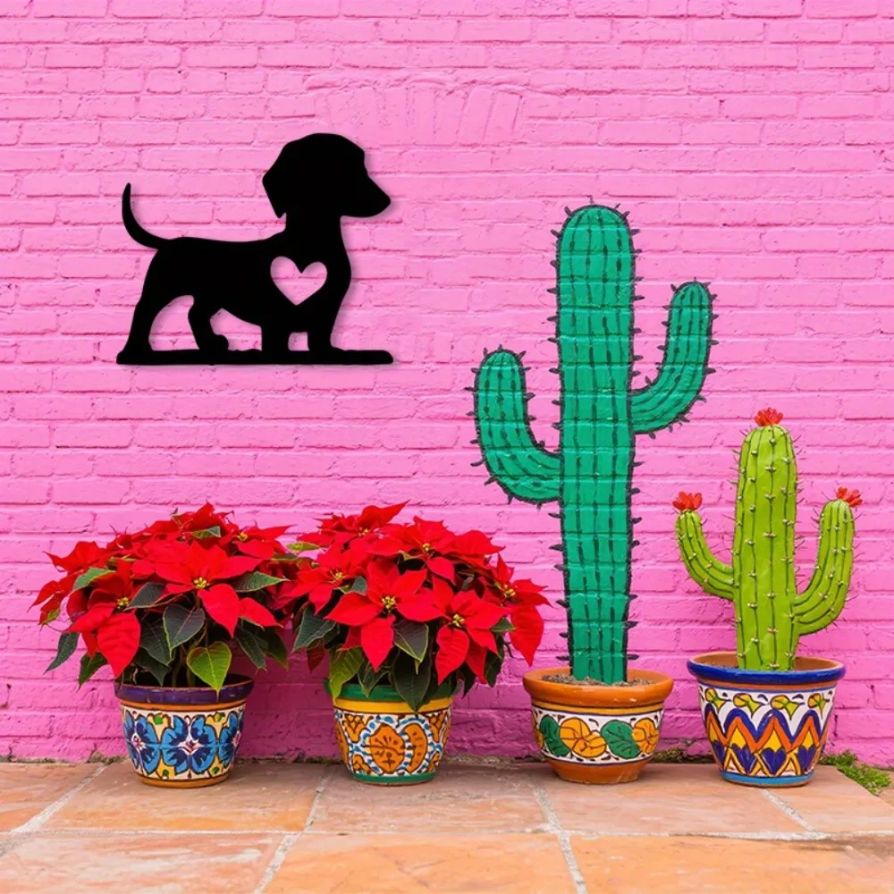Dachshund Iron Wall Art Rustic Dog Metal Sculpture Pet Home Outdoor Garden Mural Dachshund Lovers Rustproof Gift Ornament