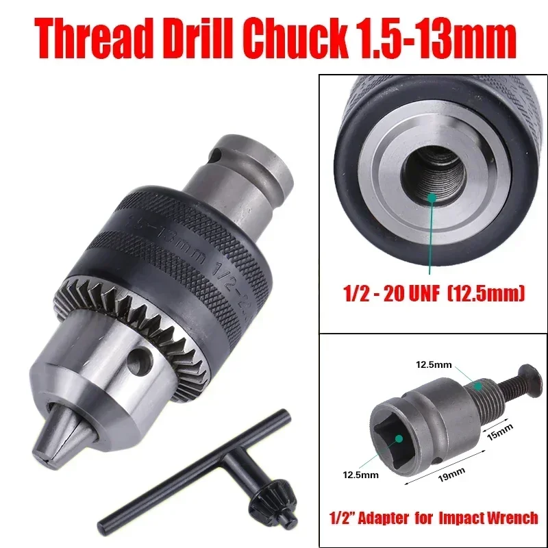 Drill Chuck & Drill Chuck Adapter Convert Impact Wrench Into Electric Drill - 1/2\