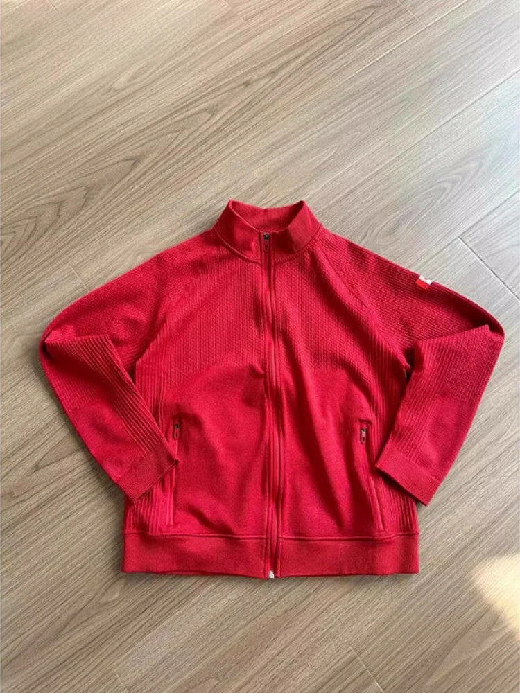 

PSO GTAL Red Sl Knitted Zipper Cardigan Sweatirt Outdoor Sports Fitn Jaet Spring Autumn Inner Wear Casual Youth ...