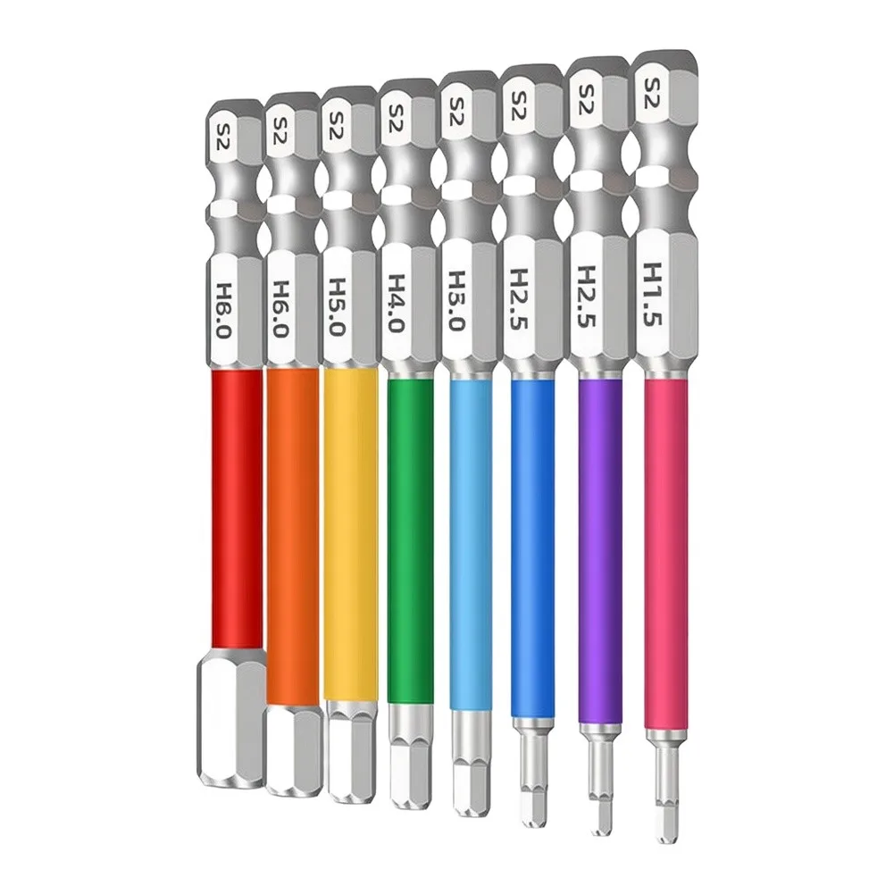 Strong Magnet Hexagon Screwdriver Bit Set 2.5mm 3mm 4mm 5mm 6mm for Power Drill with 6.35mm Shank 65mm Length Japan VESSEL