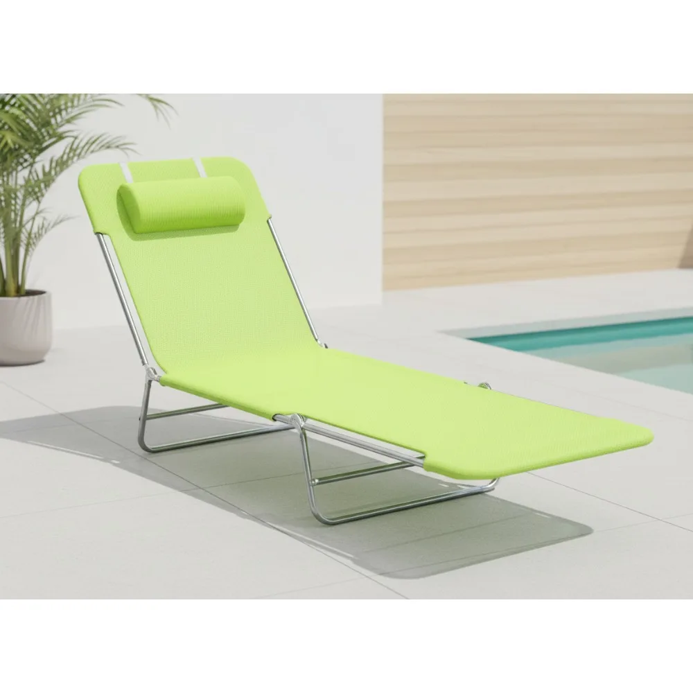 

Складной уличный шезлонг с подушкой, регулируемой откидной спинкой, стальным каркасом и дышащей сеткой для бассейна, пляжа, двора