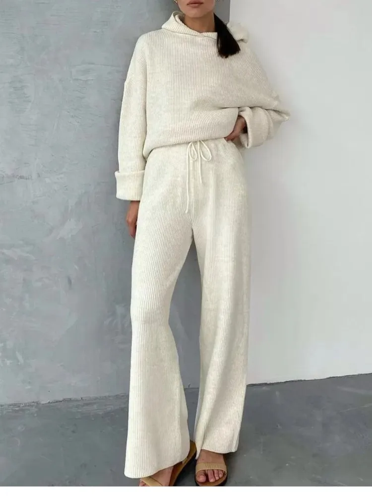 

Autumn And Winter Fashion Sports Sweatshirt Wide-leg Trousers Two-piece Set Women's Personality Street Solid Color Pants Set