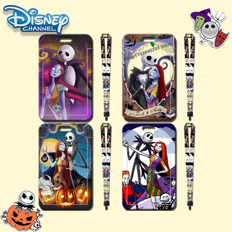 

Disney The Nightmare Before Christmas Card Set Kawaii Cartoon Character Jack Sally with Neck Hanging Rope Student Card for Gits