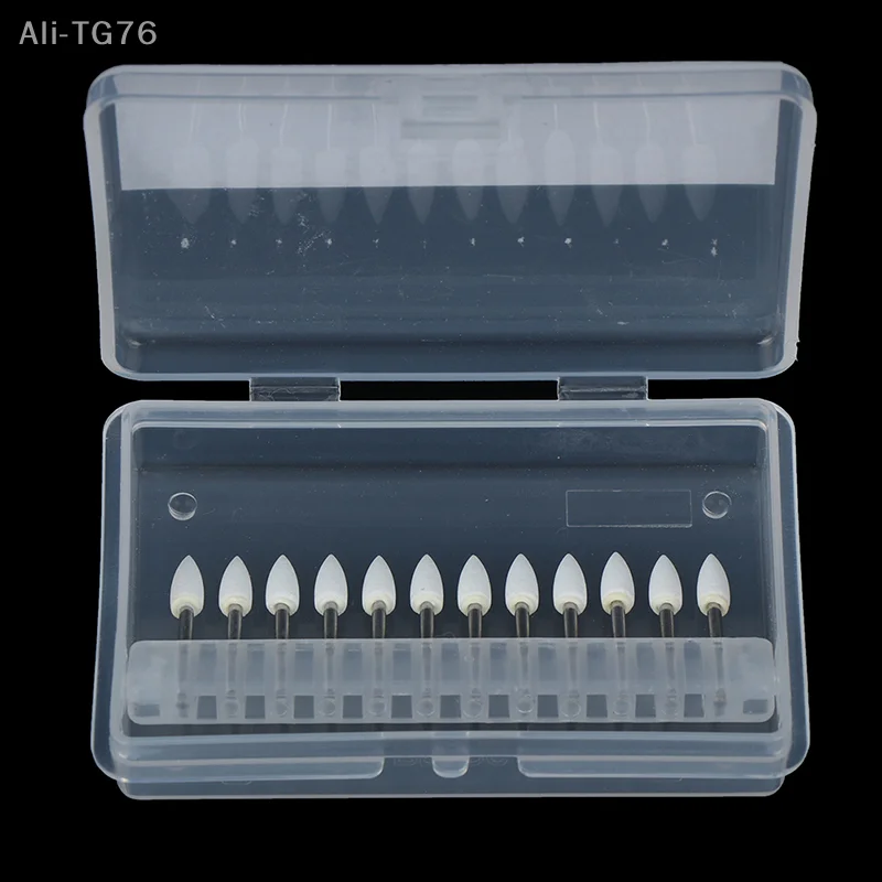 Pedras de polimento brancas dentárias, formato de cone de chama, pedra da Arkansas, 12 unidades/conjunto