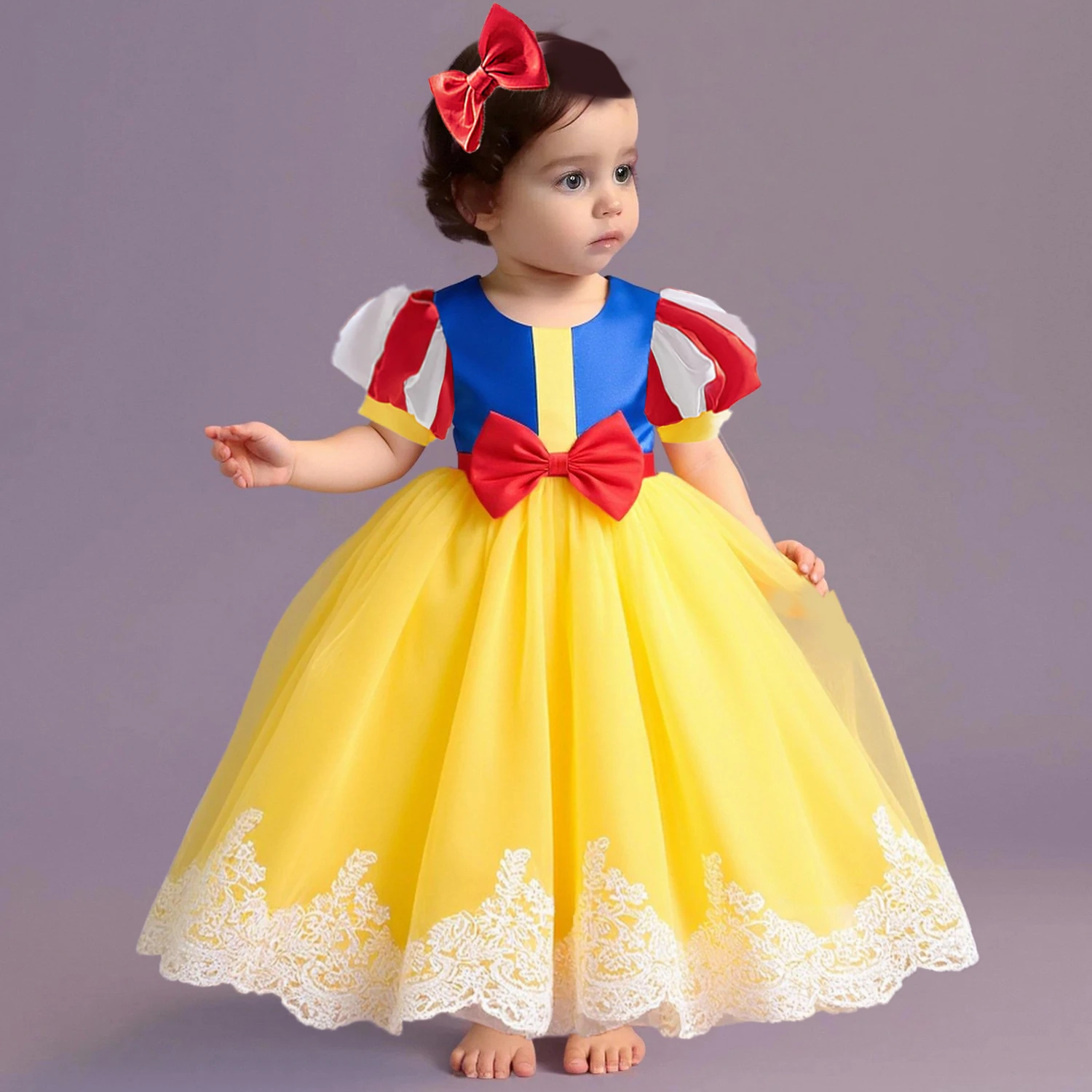 

Snow White Princess Cosplay Baby Girls Dress Carnival Halloween Costumes Toddler 1st Birthday Tulle Party Dresses Bow Prom Gown