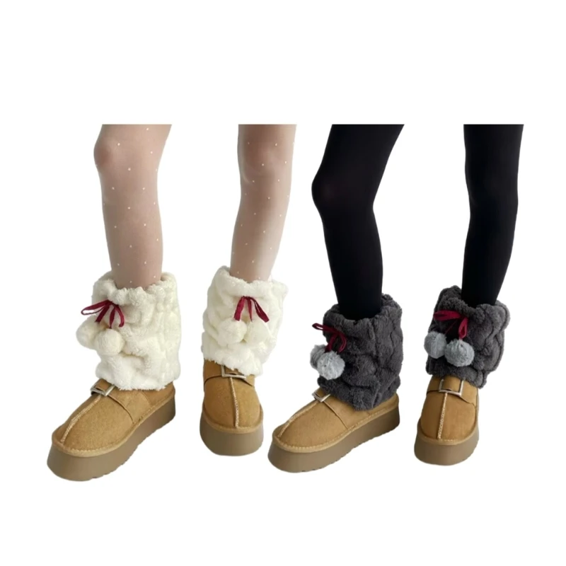 

Women's Fashionable Plush Leg Warmers with Hairy Balls for Cold Weather Thermal Fuzzy Furry Boot Covers Footless Socks